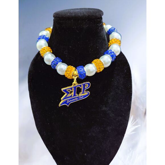 Sigma Gamma Rho Bracelet Blue, White and Gold with Pendant Logo - Picture 2 of 7